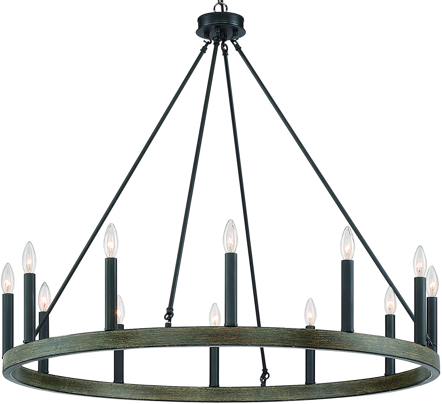 Vanity Art 12 Lights Wagon Wheel Chandelier Lighting Farmhouse Candle Ceiling Light Fixtures for Living Room Kitchen Dining Room 10552DW-BK
