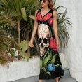 thumbnail image 3 of Vestido De Noche De Lujo Sin Mangas Para Mujer, Flower Cluster Skull Vestido De Fiesta, 3 of 5