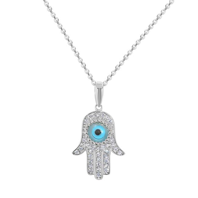 Textured 14K Yellow Gold Hamsa Hand of Fatima with Evil Eye Pendant Necklace