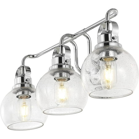 

JYL7405A Shirley 24” 3-Light Metal/Bubbled Glass Vanity Light Contemporary Transitional 2200K 25W Bulbs Included for Bathroom Hallway Room Bedroom Mirror Cabinet Chrome