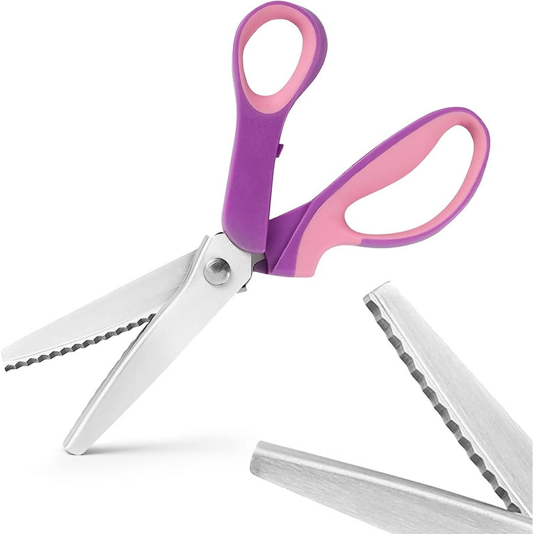 Pink scissors for fabric cutting, zigzag scissors, adult scrapbooking  scissors with decorative edge, great for many kinds of sewing fabrics,  leather