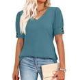 thumbnail image 7 of ICHUANYI Womens Tops Cap Short Sleeve Blouse V Neck Summer Spring Shirts Casual Solid Color Base T-shirt Button Top, 7 of 7