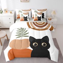 Manfei Lovely Kitten 7 Pieces Bedding Comforter Set,Cartoon Animal Full Bedding Set,Mondern Aesthetic Art Fitted Sheet Flat Sheet For Teens,Microfiber Bedroom Decor Reversible