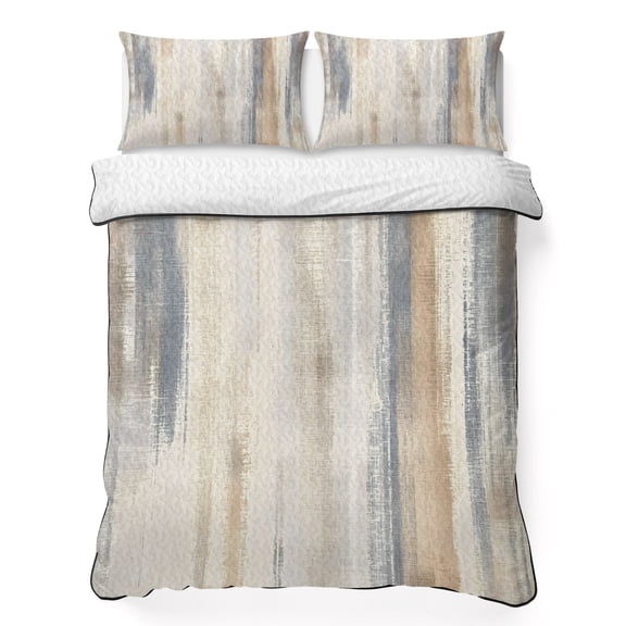 Twin XL Quilt Set 68''x98'', Beige Grey Lightweight Bedspread Coverlet Set with 2 Pillow Shams, Abstract Mottled Art Retro Modern Painting Breathable All Season Quilt Bedding for Dorm/Guest Room