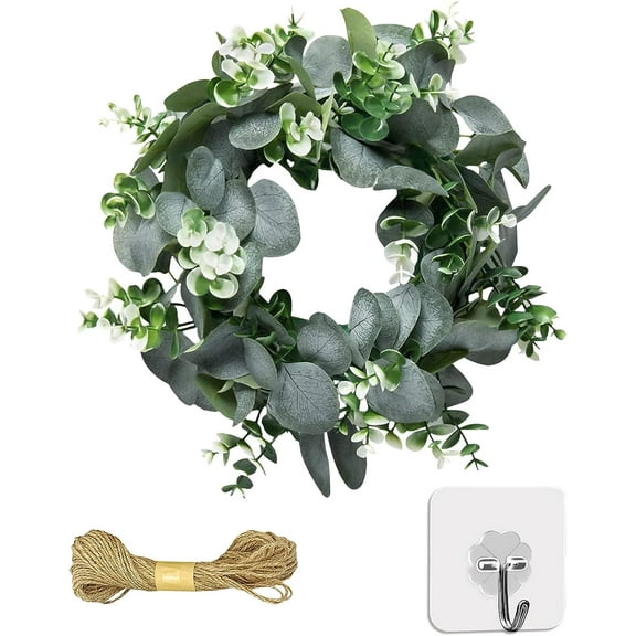 HAOSHICS 13.8 Inch Artificial Eucalyptus Wreath Front Door Eucalyptus Wreath Spring Summer Green Wreath with White Berries Green Leaf for Window Front Door Patio Garden Wall Decor