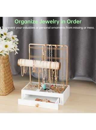 WHDZ 3-Tier Rose Gold Jewelry Organizer Stand,3-in-1 Jewelry Holder for  Necklaces Bracelet Earrings & Ring Jewelry Tree Jewelry Tower Metal 