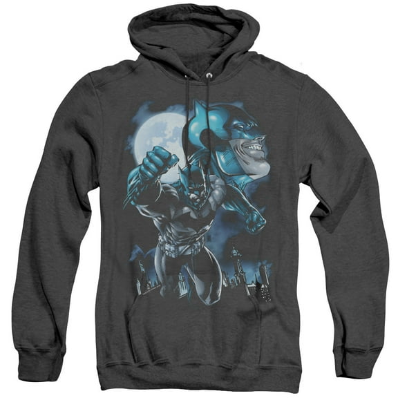 Batman Moonlight Bat Adult Heather Hoodie Sweatshirt Black