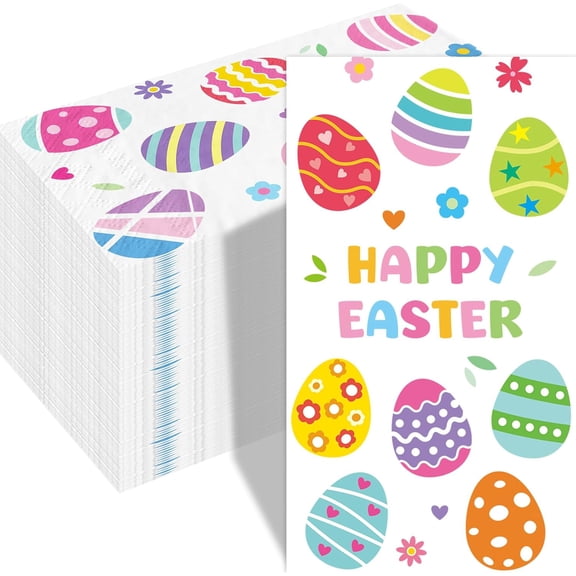 Disposable Easter Paper Towels 100 Pcs, Double-Sided Watercolor Eggs Guest Napkins, Decorative Paper Napkins for Dinner Bathroom Easter Party