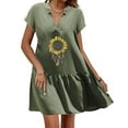 thumbnail image 1 of SMihono Robe d'Été Grande Taille pour Femmes 2023 Décontractée Aguichant Mode Col en V Manches Courtes Imprimé Coton Lin Évasée Jupe Courte Robe, 1 of 1