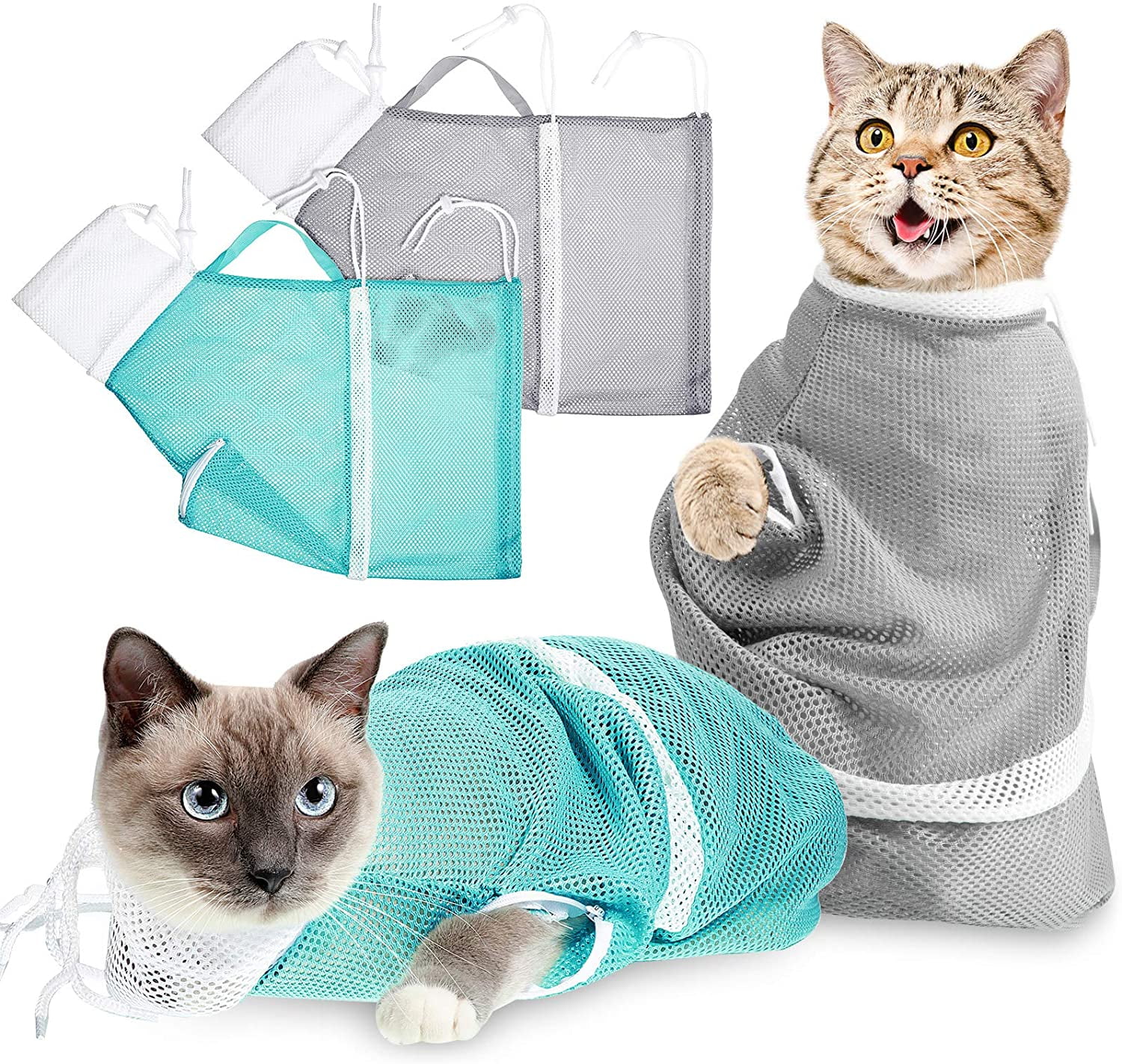 Tianlu 2 Pieces Cat Bath Bag Shower Mesh AntiBite AntiScratch Restraint Bag Breathable