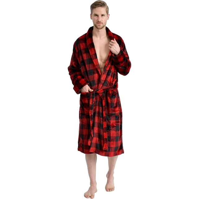 Men's Soft Plush Fleece Classic or Hooded Robe with Front Pockets