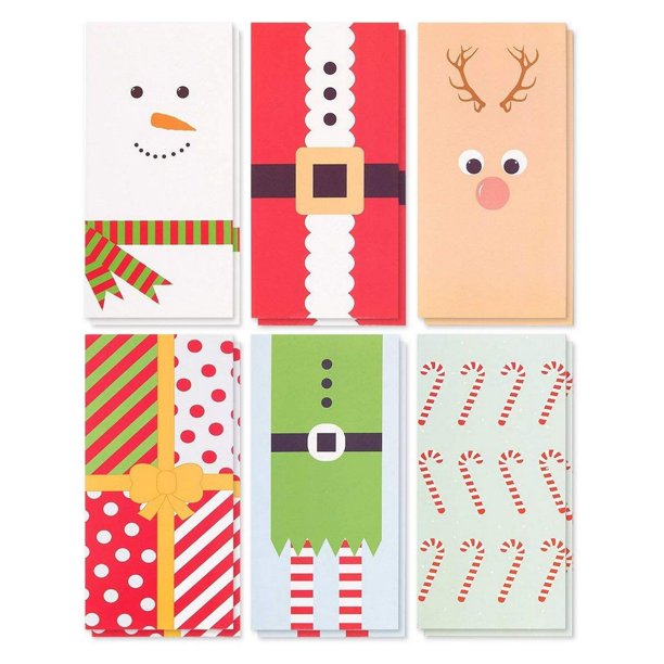 36 Pack Christmas Money Cards with Envelopes, 6 Assorted Holiday