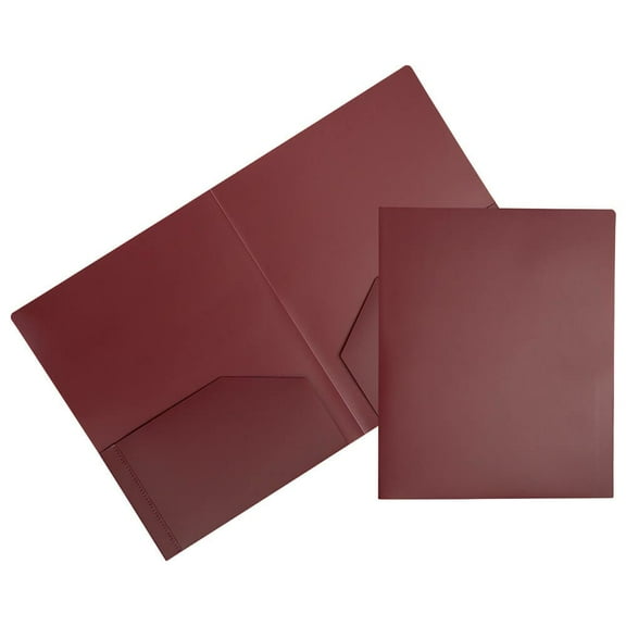 JAM Paper Heavy Duty Plastic 2 Pocket School Folders, Burgundy, 3/Pack
