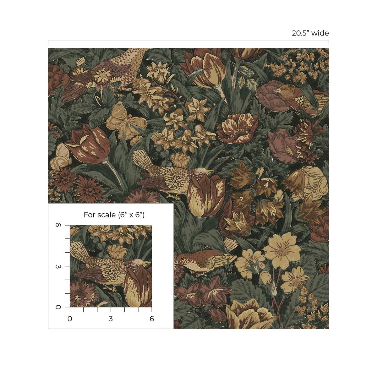 NextWall  Bird Floral Peel and Stick Wallpaper 20.5 in. W x 18 ft. L - Mahogany & Graphite