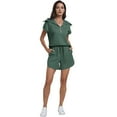 thumbnail image 3 of Women Summer Half Zip Short Outfits Sweat Lounge Tracksuit Tops Dark Green S, 3 of 9