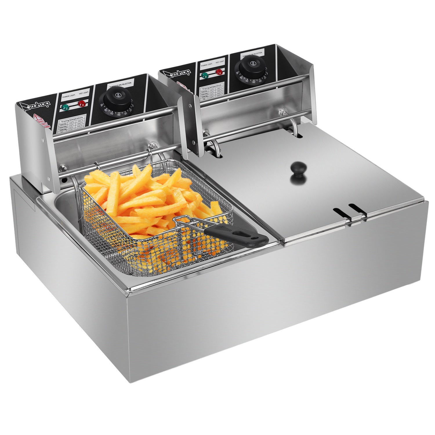 French Fries 12L Electric Deep Fryer with Basket Lid 3400W stainless steel Countertop Kitchen Frying Machine Turkey Donuts and More 