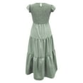 thumbnail image 5 of Vestido midi informal de verano con mangas acampanadas y fruncido para mujer - Cuello redondo, cintura elástica, falda escalonada - S-XL, 5 of 5