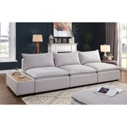 Contemporary Light Gray Linen-like Fabric Sofa and Ottoman FOA Arlene
