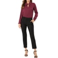thumbnail image 2 of INSPIRE CHIC Women's Satin Top Long Sleeves Elegant V Neck Collar Work Office Blouse L Burgundy, 2 of 6