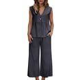 thumbnail image 2 of FNFYFH Womens Two Piece Set Sleeveless V Neck Peplum Vest Wide Leg Pant Suits Business Casual Outfits Summer Vacation Outfits, 2 of 10