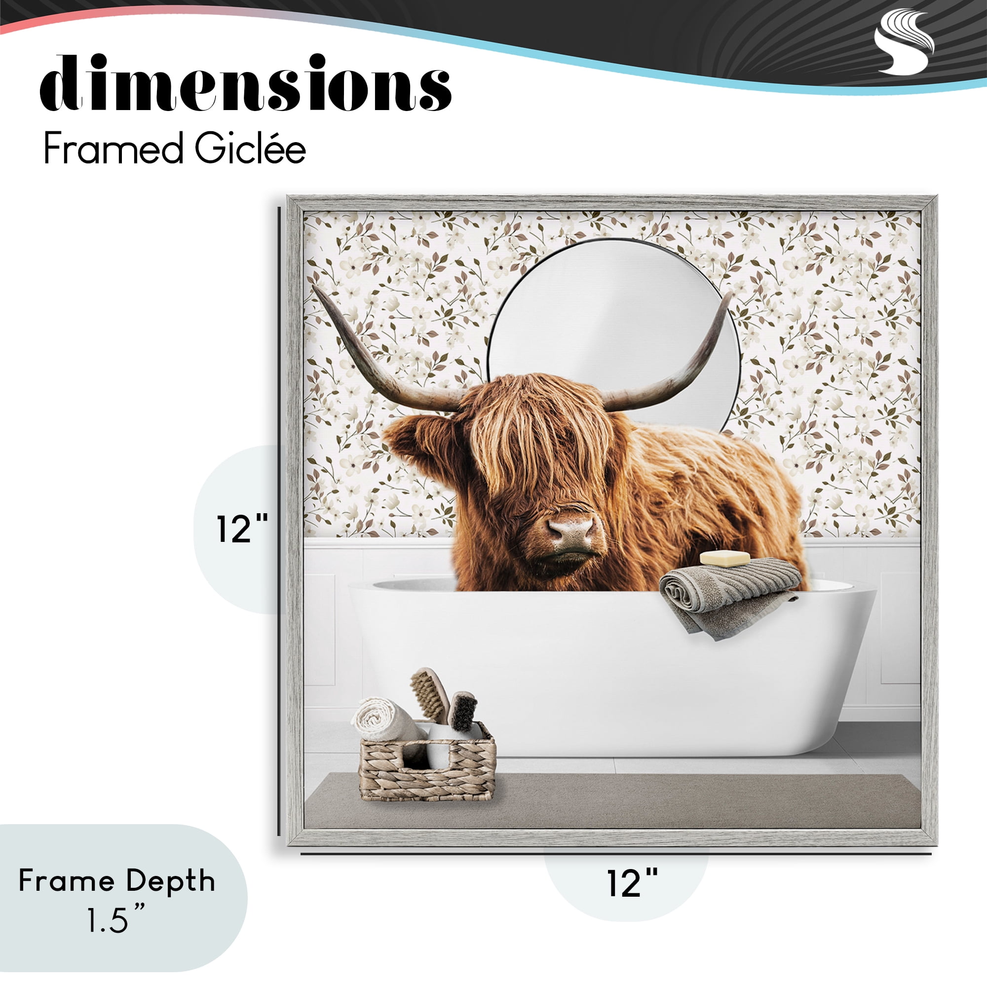Stupell Industries Boho Cattle Bath Time Gray Framed Giclee Art, design by CAD Designs