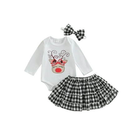 

Meihuida Kids Half Dress Suit Girls Long Sleeve Round Neck Christmas Santa Shirt Plaid Skirt Headband