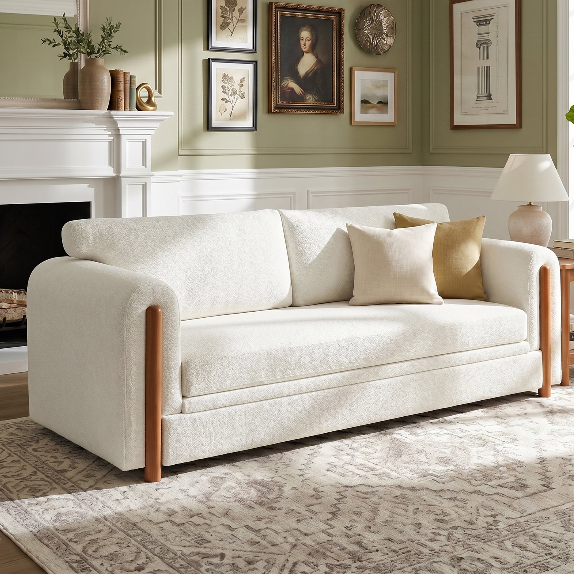 Leumius 79.1" 3-Seater Upholstered Couch, Accent Sofa with Square Arms for Living Room, Apartment and Small Space, Beige