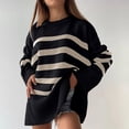 thumbnail image 2 of Duoif Womens Sweaters Women's Striped Round Neck Sweater - Loose Knit Winter Pullover Sweaters for Women Black L, 2 of 7
