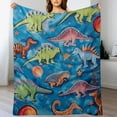 thumbnail image 3 of JEUXUS in The Dark Blanket Dinosaur Throw Blanket for Boys Kids Soft Warm Cozy Furry Cute Dino Blanket, Dinosaur Room Decor Blankets for Girls,Grandkids, Blue,, 3 of 6