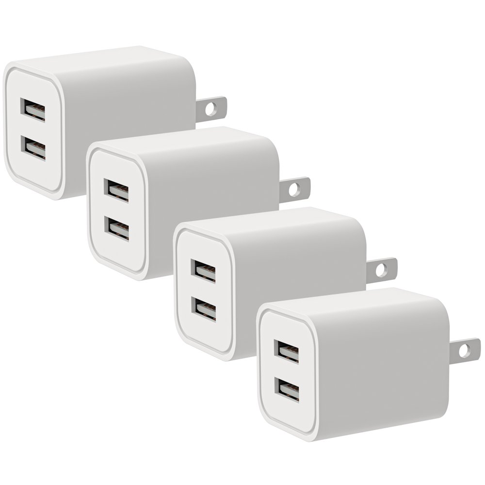USB Charger, 4Pack 5V/2.1AMP Power Adapters 2Port Fast Dual Port