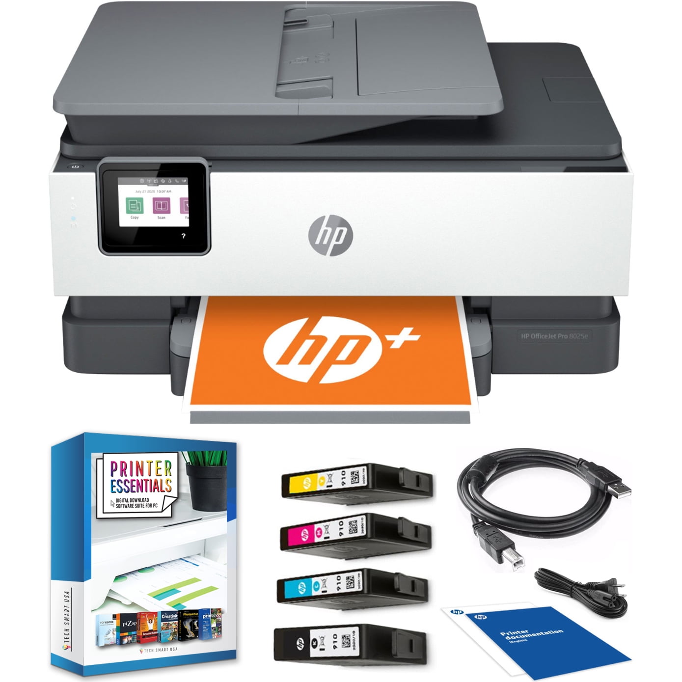 HP OfficeJet Pro 8025e Wireless Smart Color Printer 1K7K3A (Renewed) Print, Scan, Fax, 6mths Instant Ink with HP+ Bundle with DGE Cable + Small Business Productivity Software - Walmart.com
