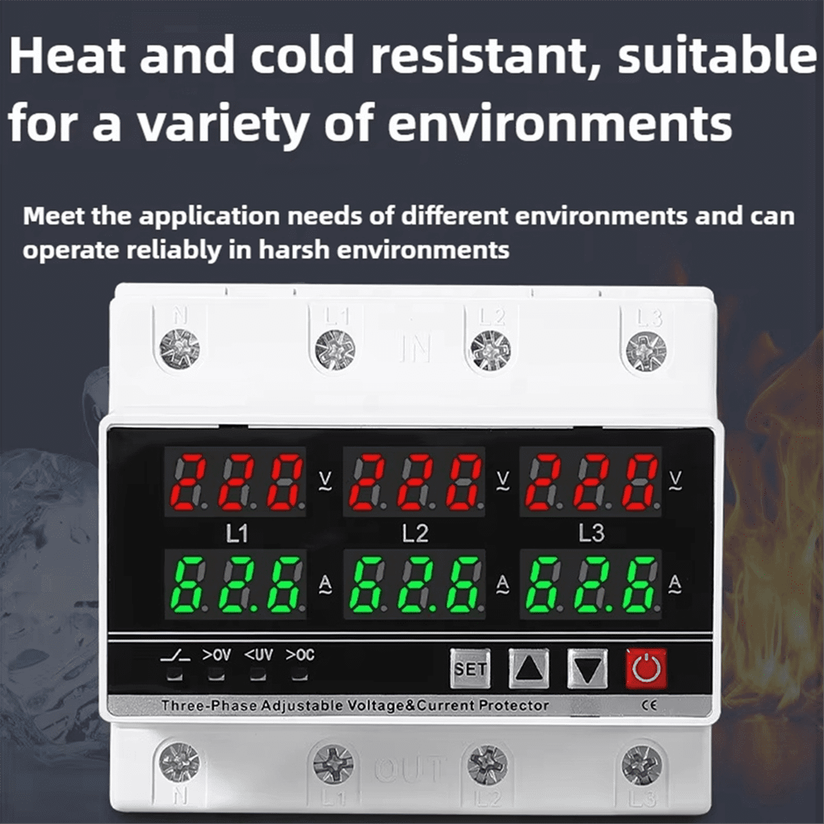 3 Phase Adjustable over and Under Voltage Protector Voltmeter Ammeter Monitor 3P4W Din Rail Current Limit Protection 63A,1 * 3 Phase Over and Under Voltage Protector,White