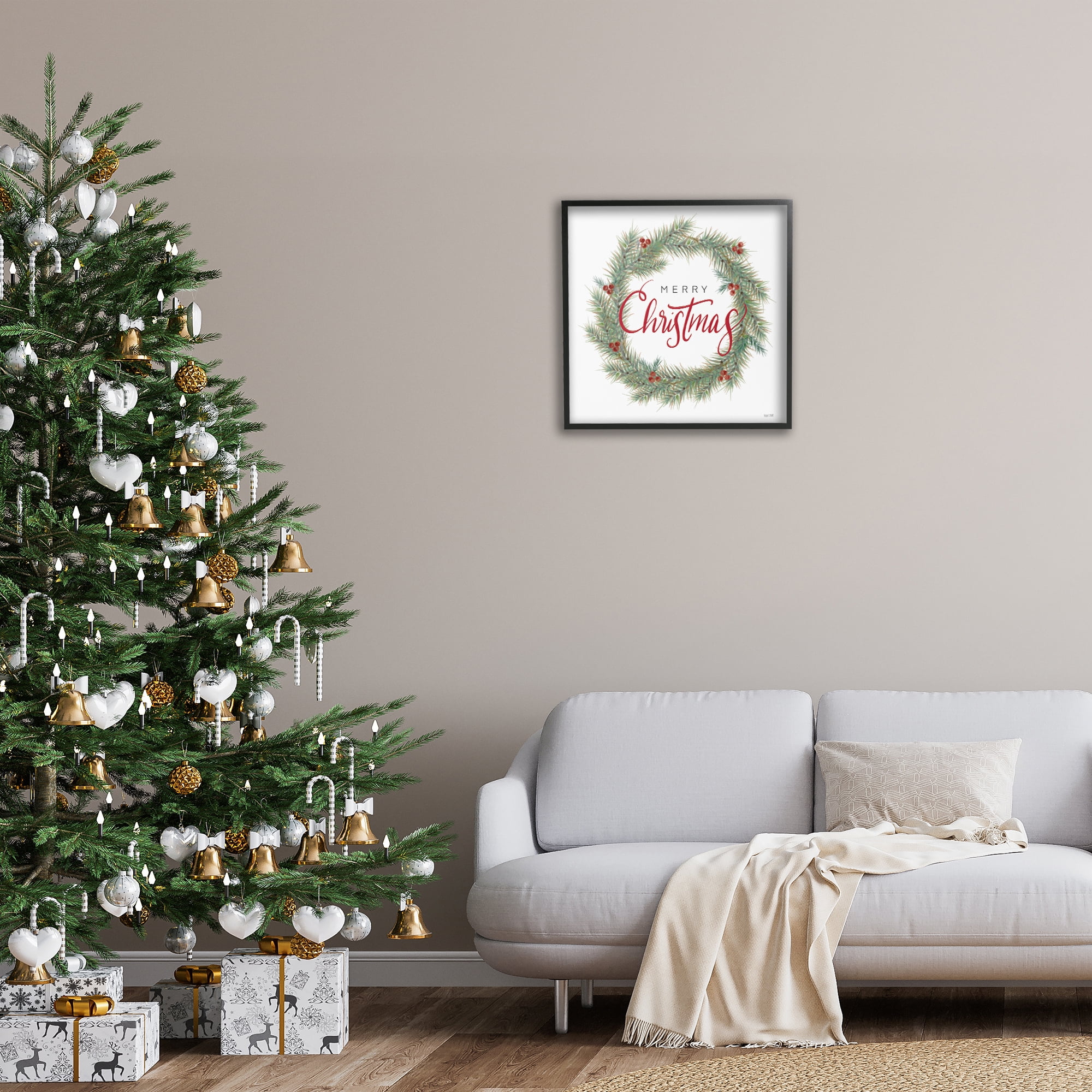 Stupell Industries Traditional Merry Wreath Holiday Painting Black Framed Art Prints Wall Art, 24 x 24