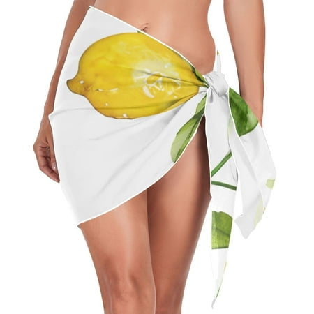 Lemons and Leaves Women Coverups Beach Cover Up Chiffon Swimsuit Bikini Wrap Short Skirt Beach Slit Tie Waist