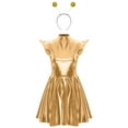 thumbnail image 3 of iiniim Womens Alien Costume 2 Piece Cosplay Outfits Shiny Metallic A-line Dress with Headwear Gold L, 3 of 7