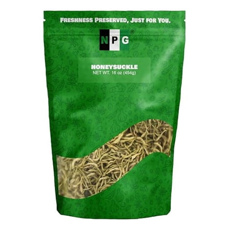NPG Dried Honeysuckle Bulk 16 Oz, Jin Yin Hua, Natural Chinese Herbal Tea, Sweet Floral Aroma, Resealable Packaging, Versatile for Relaxing Teas, Traditional Dry Flower Tea