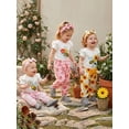 thumbnail image 4 of Cenuakty Baby 3M 6M 12M 18M 24M Girl Summer Outfits Fashionable Short Sleeve Bee Floral Print Romper with Pants, Headband 3Pcs Set, 4 of 9