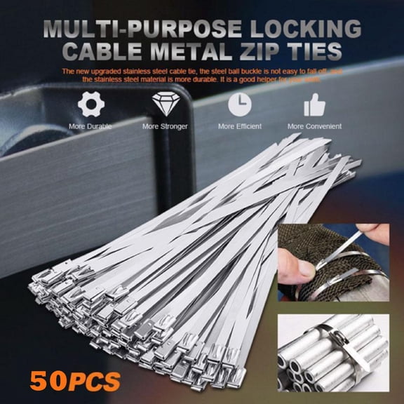 sdhkgrrt under $5 2Pcs Stainless Steel Cable Ties, 304 Stainless Steel Cable Ties,Self-Locking Metal Zip Ties,Heavy Duty Binding Straps,Marine Grade Packing Belts,50pcs Multi-Size Ties