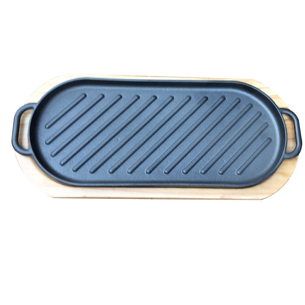 ELAYARD Nonstick Iron Steak Pan with Wooden Base, Assorted Colors, Cooking Skillet for Home Kitchen Use