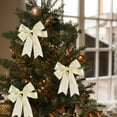 thumbnail image 6 of EWASWON 10 Pack Christmas Bows, Beige Double Layer Swallow Tail Polyester Satin Ribbon - Pre-made for Tree, Gift Wrapping, Wreath Holiday Decorations, 6 of 6
