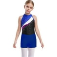 thumbnail image 6 of iiniim Kids Girls Sleeveless Gymnastics Leotard Unitard Tumbling Biketard with Shorts Matching Hair Scrunchie Set Royal Blue 6, 6 of 7