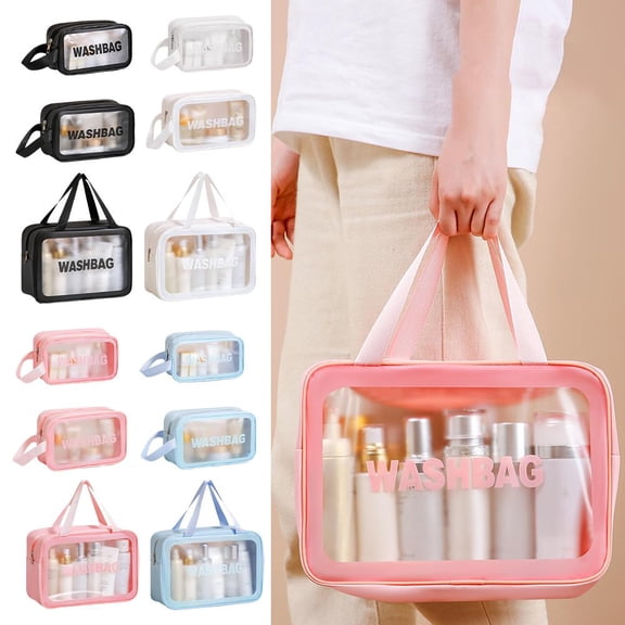 Large Capacity Toiletry Bag for Women, Thickened PVC Travel Makeup Organizer Pouch, Portable Cosmetic Storage Case with Handle (Small, Black)