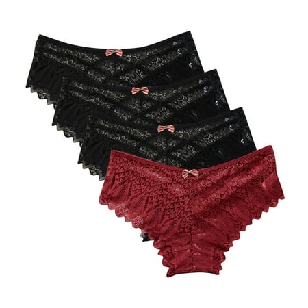 uublik Value 4-Pack  Thong Panties Lace Low Waist Soft Comfortable Breathable Underwear Thongs