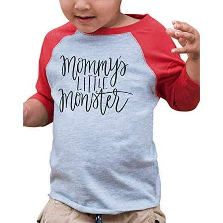 

7 ate 9 Apparel Kid s Funny Mommy s Little Monster Red Raglan