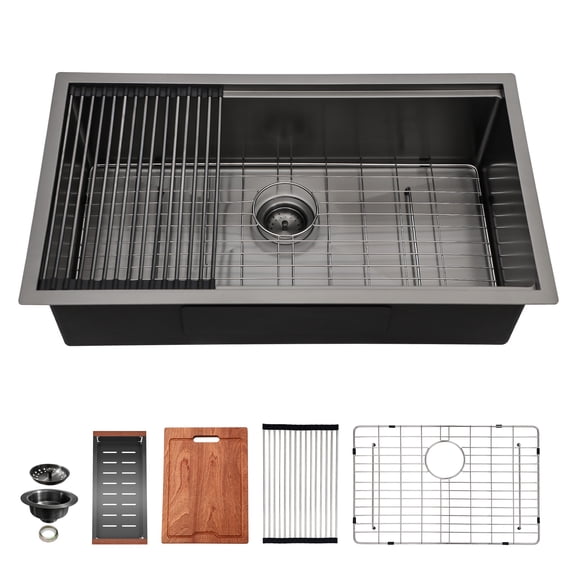 Undermount Single Bowl Stainless Steel Kitchen Sink with Workstation