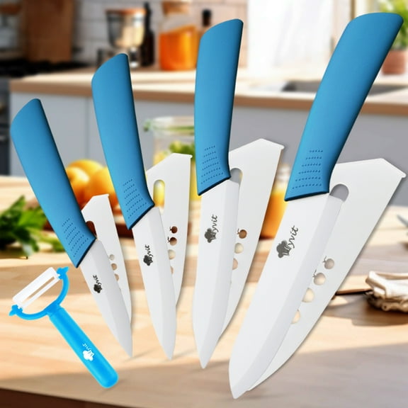Ceramic Knives for Kitchen 4-Piece Fruit Paring Knife Set with Cover and Peeler,Rustproof Stain Resistant,6",5",4",3" Paring Knife