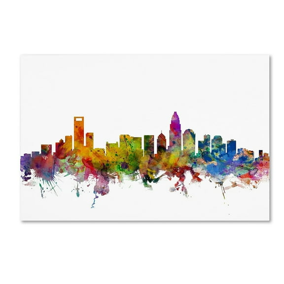 Trademark Fine Art Michael Tompsett Charlotte North Carolina Skyline Canvas Wall Art - 16x24