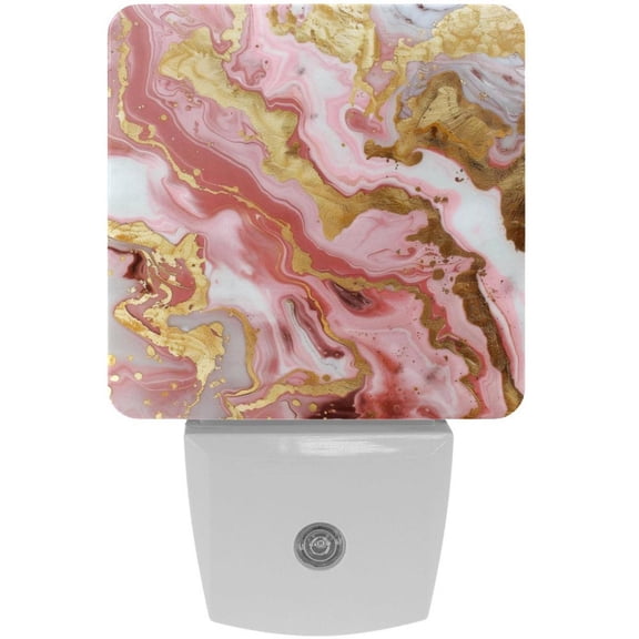 PhooArto Pink and Golden Marble Print Plug in LED Night Light Auto Sensor Dusk to Dawn Decorative Night for Bedroom, Bathroom, Kitchen, Hallway, Stairs, Baby's Room, Energy Saving