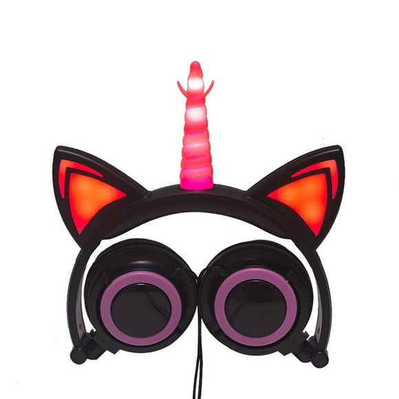 Cute Kids Cat Ear Headphones Wired Adjustable for Boys Girls Tablet Kids Headband Earphone Foldable Over On Ear Game Headset Black pink
