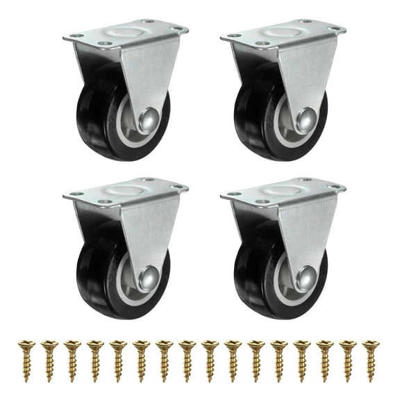 1.5 Inch Fixed Caster Wheels, No Bearing Small Non-Swivel Casters Wheels for Furniture Drawers Storage Bins DIY Project - 4Pcs (Black)